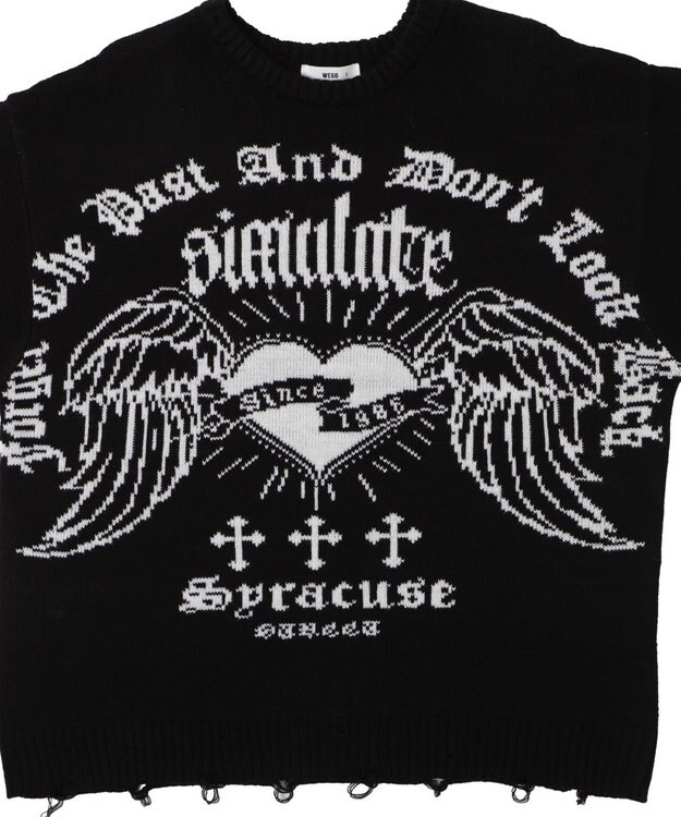 WEGO ウイングハートダメージニット ブラック