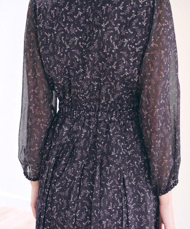 Tiaclasse 【洗える】花柄シフォン袖ワンピース チャコールグレー