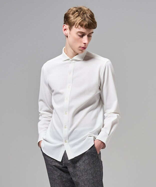 JOSEPH HOMME 【新素材】グリットタックジャージー　ホリゾンタルカラーシャツ ホワイト系