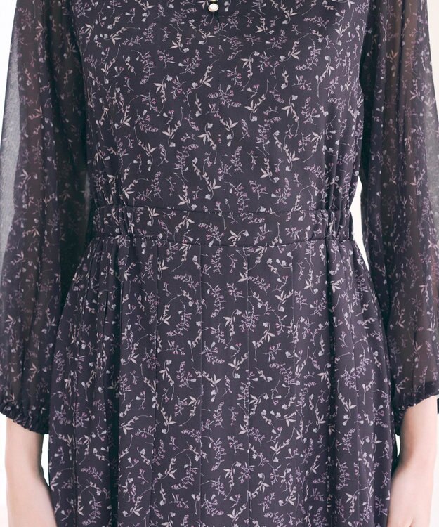 Tiaclasse 【洗える】花柄シフォン袖ワンピース チャコールグレー