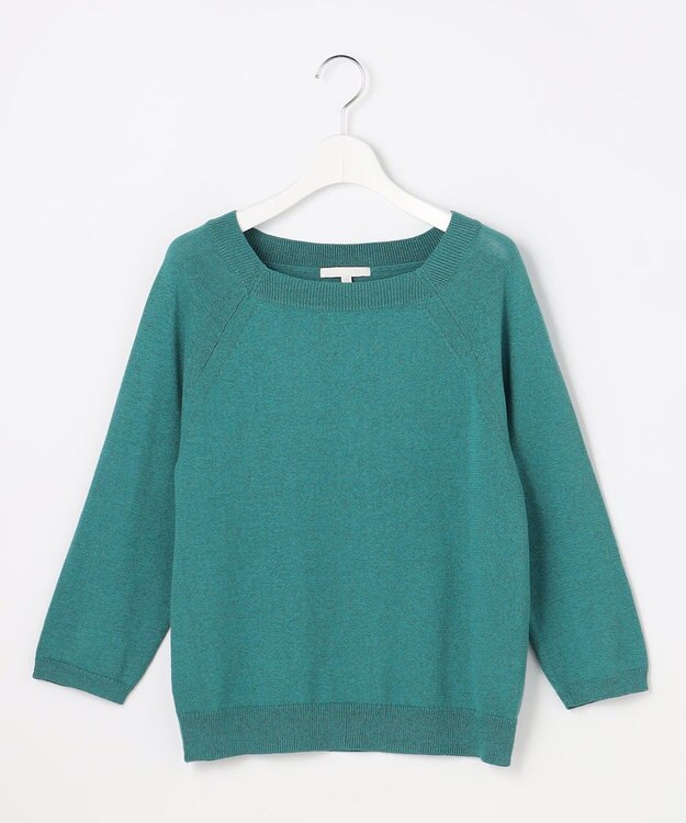 自由区 【アンサンブル対応】ペーパーコットンスクエアネックニット プルオーバー ターコイズ