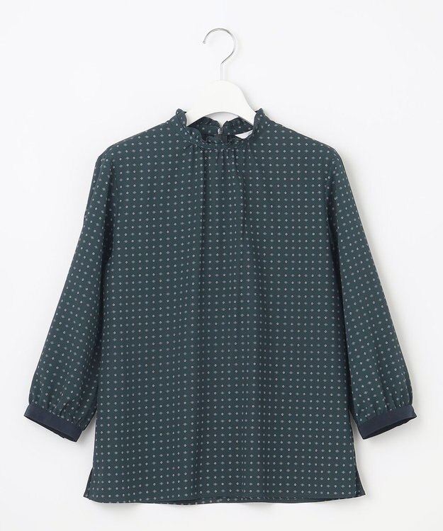 J.PRESS LADIES 【洗える】シュリンクデシン ジオメトリックプリント ブラウス ダークグリーン系5