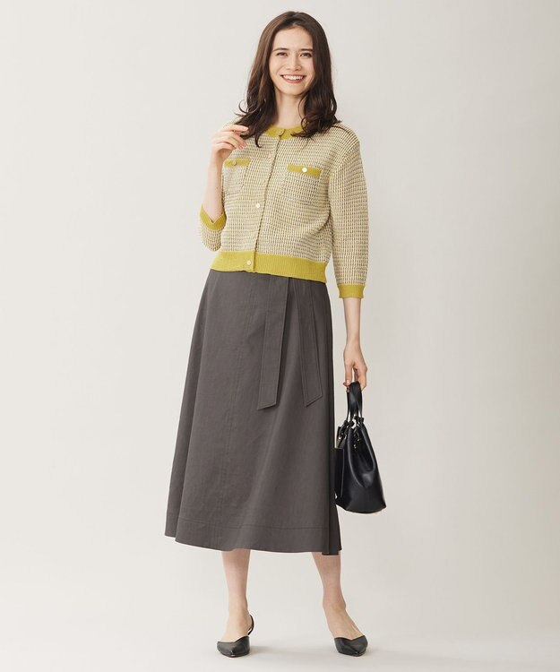 自由区 【洗える】リネンビスコースストレッチフレア スカート スレート