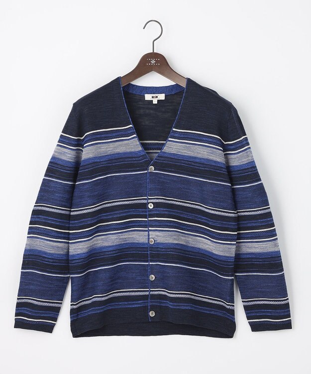 JOSEPH ABBOUD 【サスティナブル】スラブギマボーダー カーディガン ブルー系2