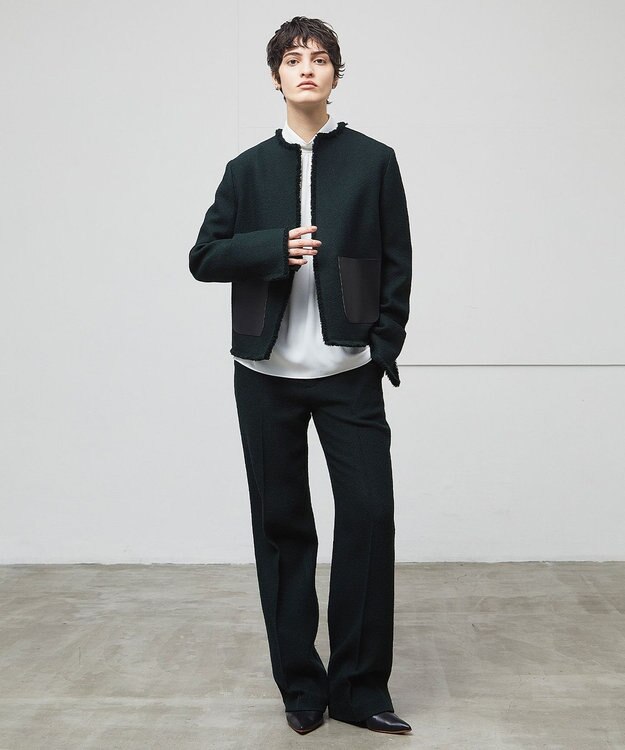 BEIGE， MILLAM / フェイクレザーパッチツイードジャケット F Green