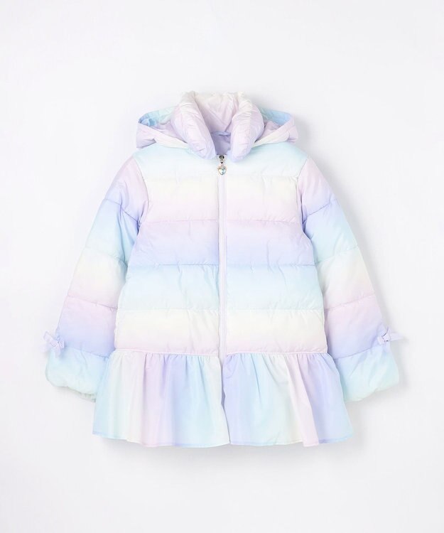 ANY KIDS 【フード取り外し/洗濯機可能】中綿フリル リボンコート レインボー