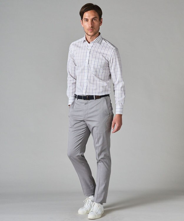 GOTAIRIKU 春夏向け【形態安定】SUMMERPREMIUMPLEATS_スモールワイドカラー 長袖ドレスシャツ（ストライプ/チェック） グレー系4