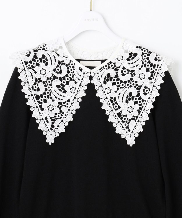 ANY SIS 【2WAY】レース襟付き ニット ブラック