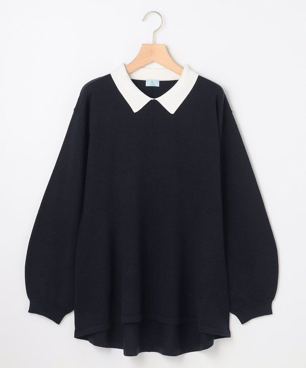 組曲 L 襟付きチュニック プルオーバー ネイビー系
