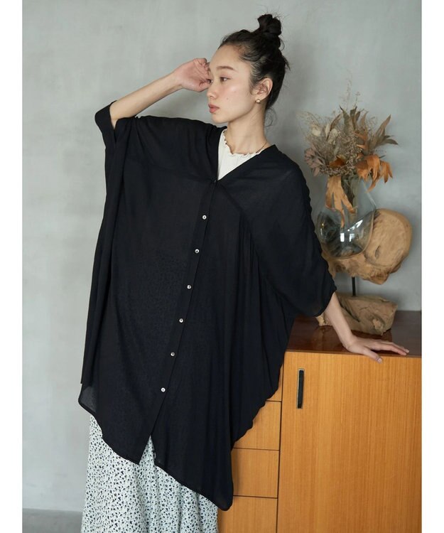 earth music&ecology レーヨンビッグシャツチュニック Black