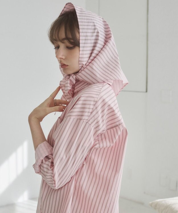 WEGO 【ANGIE VINTAGE】スカーフ付きオーバーサイズストライプシャツ ピンクソノタ