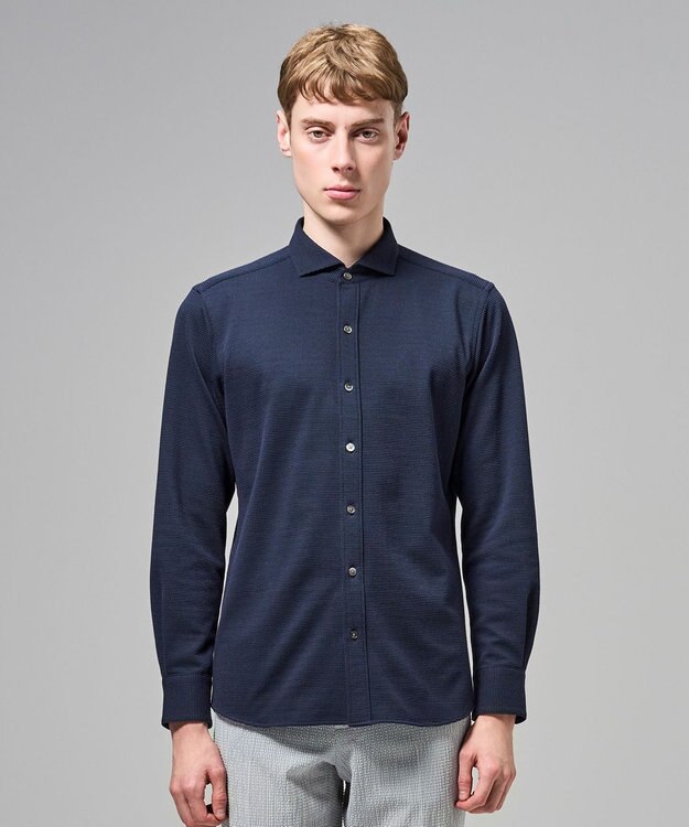 JOSEPH HOMME 【新素材】グリットタックジャージー　ホリゾンタルカラーシャツ ネイビー系