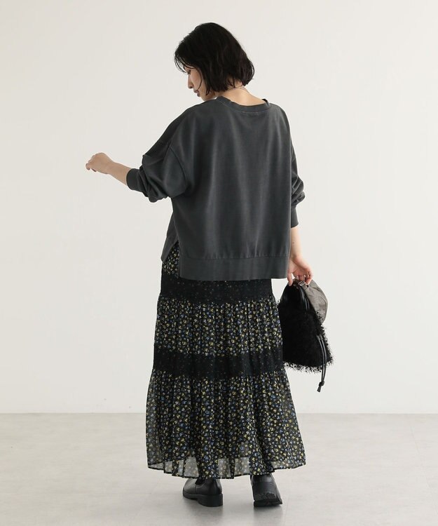 Green Parks レースドッキング花柄ティアードスカート Yellow