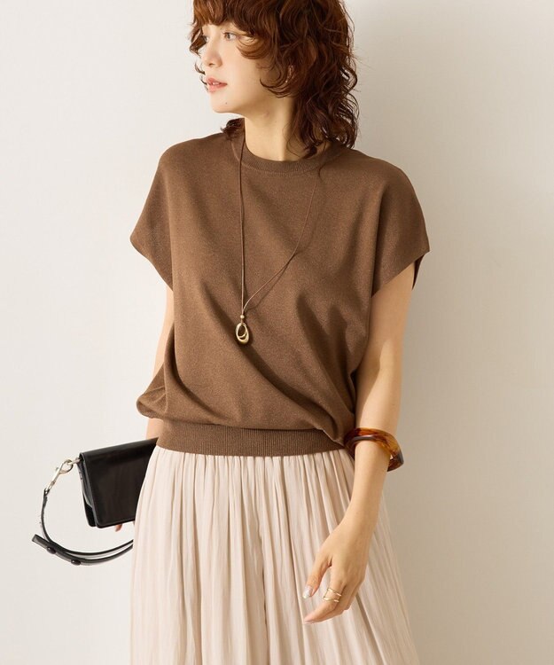 AMERICAN HOLIC 【WEB限定】接触冷感ラメフレンチスリーブニットプルオーバー Brown