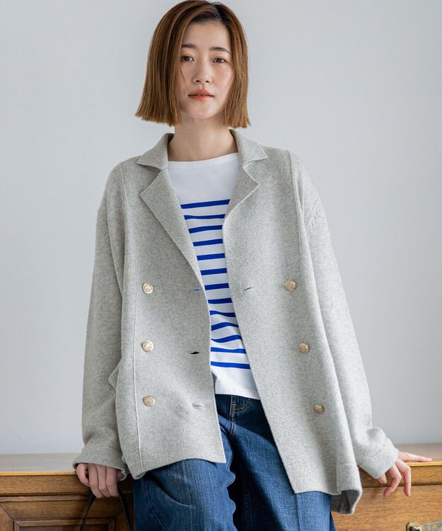 23区 【見上愛さん着用/Oggi掲載】カシミヤブレンド ニット ジャケット ライトグレー系