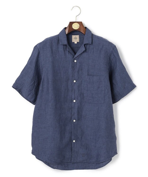 J.PRESS MEN オープンカラーリネンパッチシャツ ネイビー系