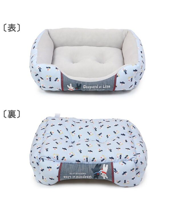 PET PARADISE リサとガスパール接触冷感 四角 クールカドラーベッド《水色》（57×45cm） 水色