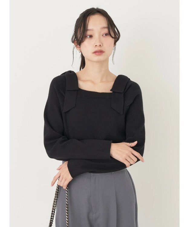 earth music&ecology 肩リボンニットプルオーバー Black