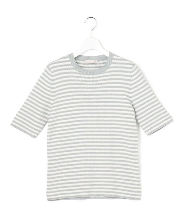 ICB L オーガニックコットン リブニット スモーキーサックス×オフホワイト