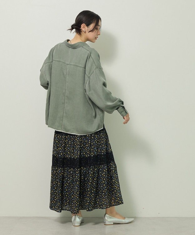 Green Parks レースドッキング花柄ティアードスカート Yellow