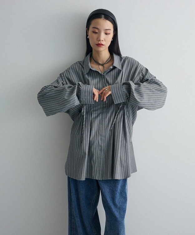 Green Parks 【WEB限定】ドロストシャーリングウエストタックシャツⅡ Charcoal Gray