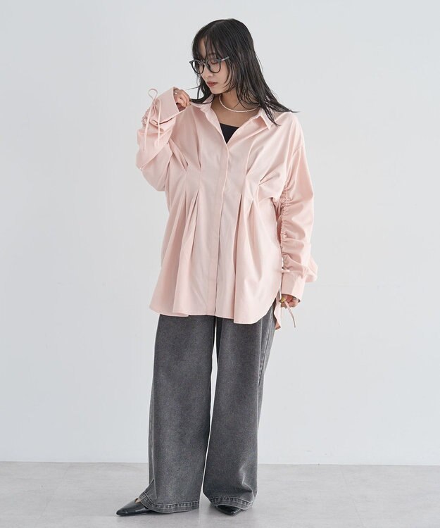 Green Parks 【WEB限定】ドロストシャーリングウエストタックシャツⅡ Pink