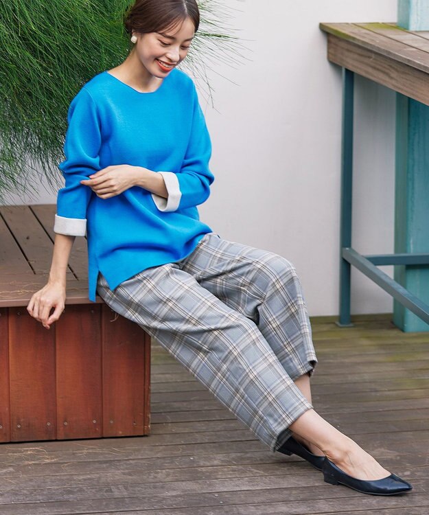 Tiaclasse 【安田美沙子さん着用・洗える】起毛チェック柄ワイドパンツ パープル