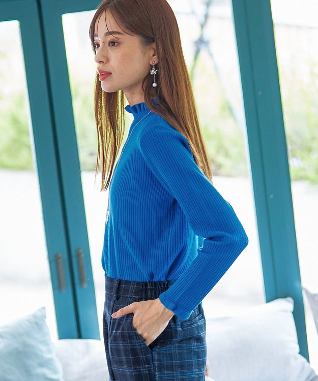 Tiaclasse 【安田美沙子さん着用・洗える】起毛チェック柄ワイドパンツ ネイビー