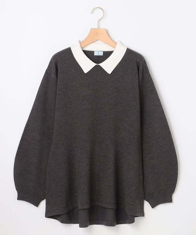 組曲 L 襟付きチュニック プルオーバー グレー系