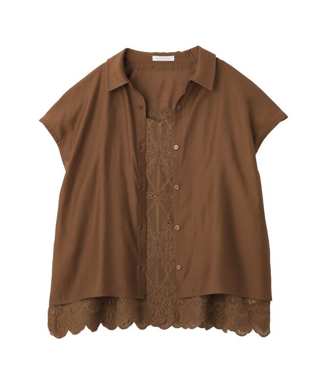 Green Parks ＳＥＴ２点刺しゅうキャミ＋シャツ Brown
