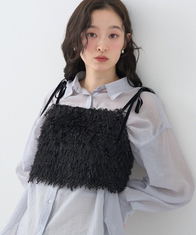 earth music&ecology ラメミックスフェザービスチェ Black