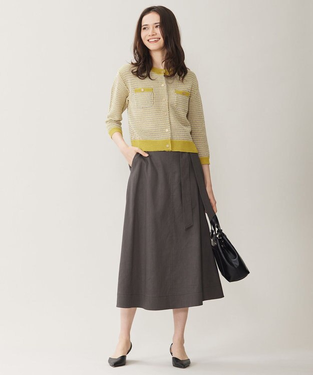 自由区 【洗える】リネンビスコースストレッチフレア スカート スレート