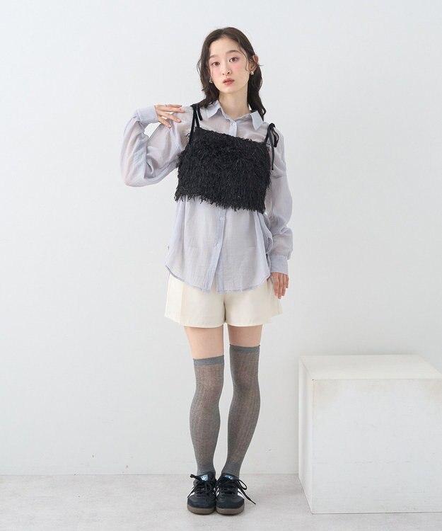 earth music&ecology ラメミックスフェザービスチェ Black