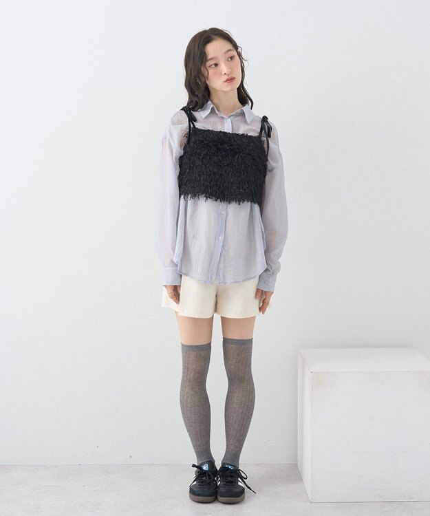 earth music&ecology ラメミックスフェザービスチェ Black