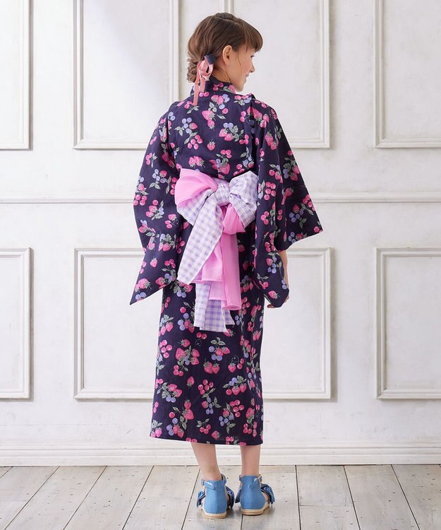 ANY KIDS ロング丈 浴衣 セット ネイビー×イチゴ