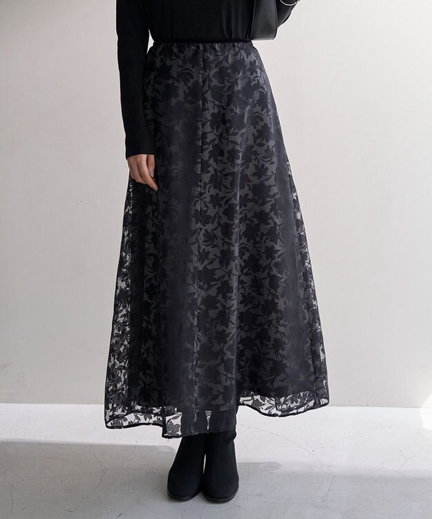 UNFILO フラワーオパールスカート ブラック