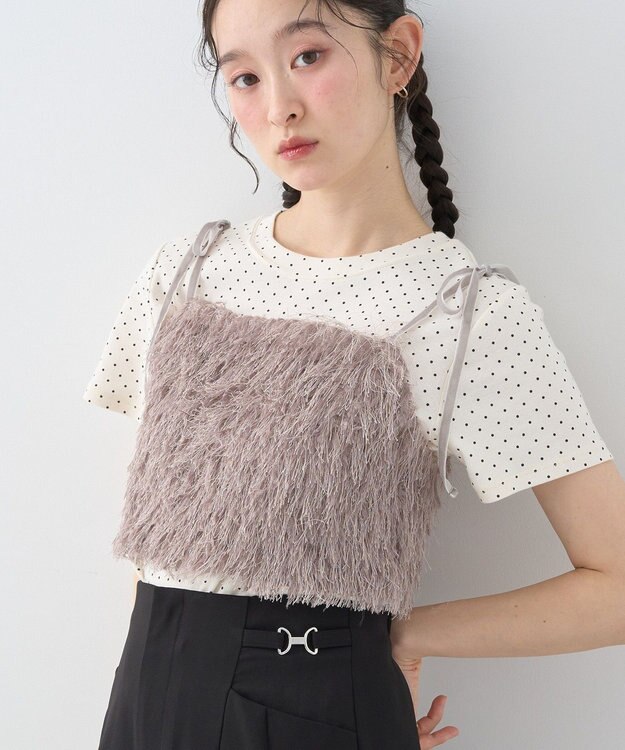 earth music&ecology ラメミックスフェザービスチェ Mocha