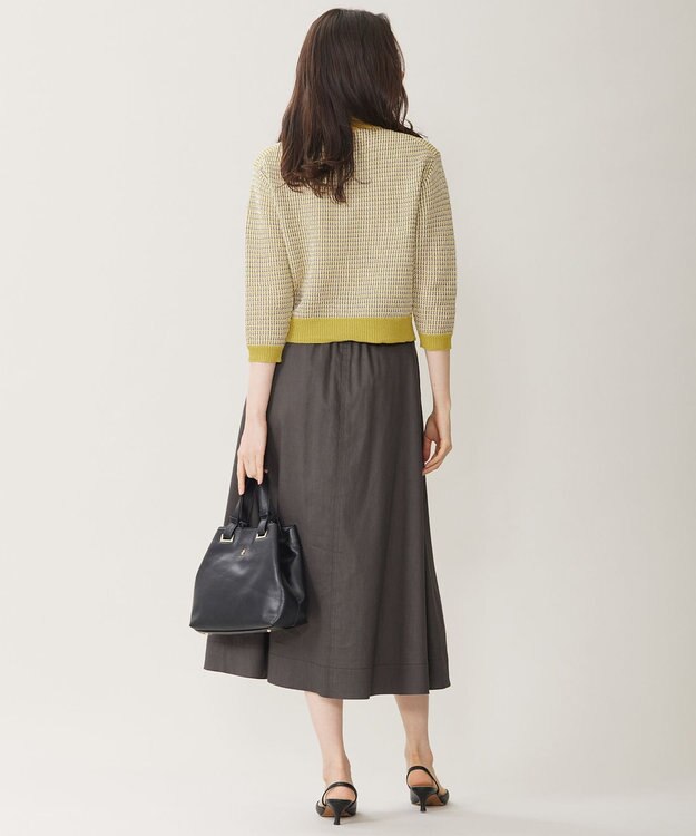 自由区 【洗える】リネンビスコースストレッチフレア スカート スレート