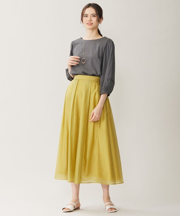 自由区 【洗える】エアリータック スカート ピスタチオ