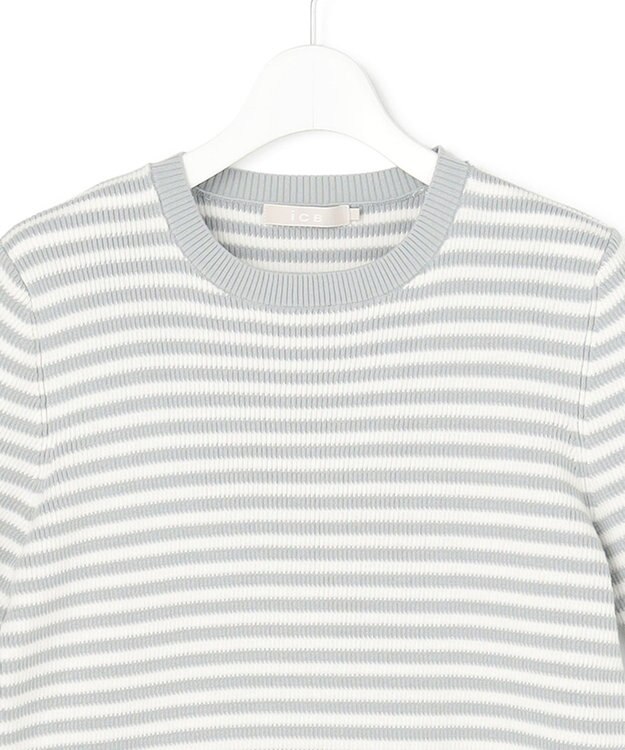 ICB L オーガニックコットン リブニット スモーキーサックス×オフホワイト