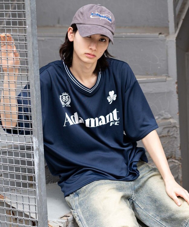 WEGO 【２点セット/ユニセックス着用ITEM/吸水速乾】アクセ付きメッシュロゴT（SS） ネイビー