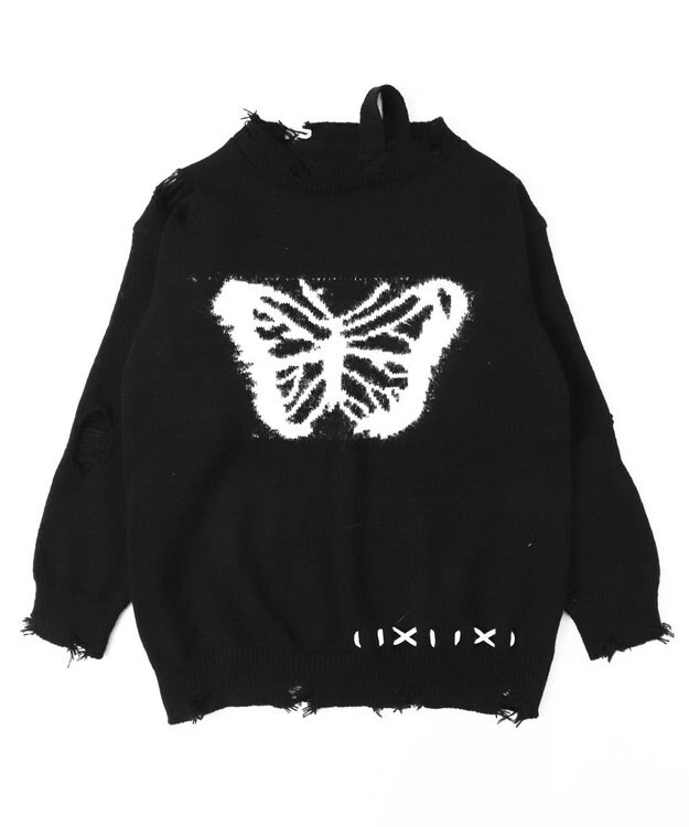 WEGO バタフライダメージワンショルダーニット ブラック