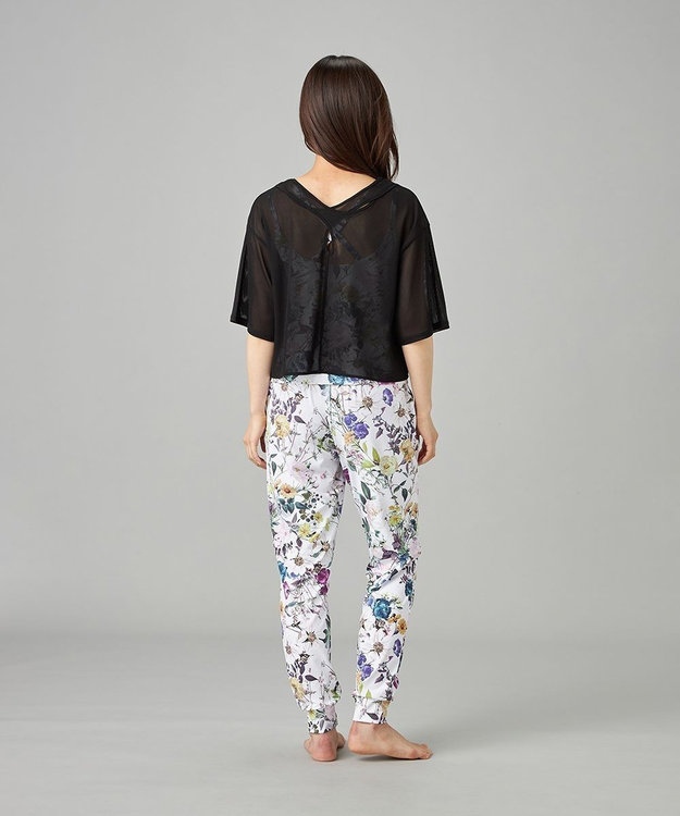 Chacott シアーリブバッククロスTシャツ ブラック