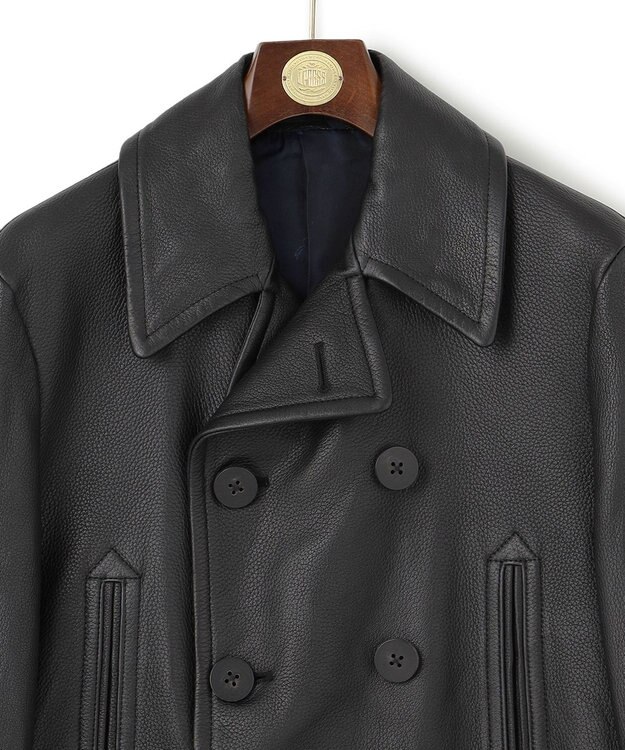 J.PRESS MEN ディアスキンレザーPコート ブラック系