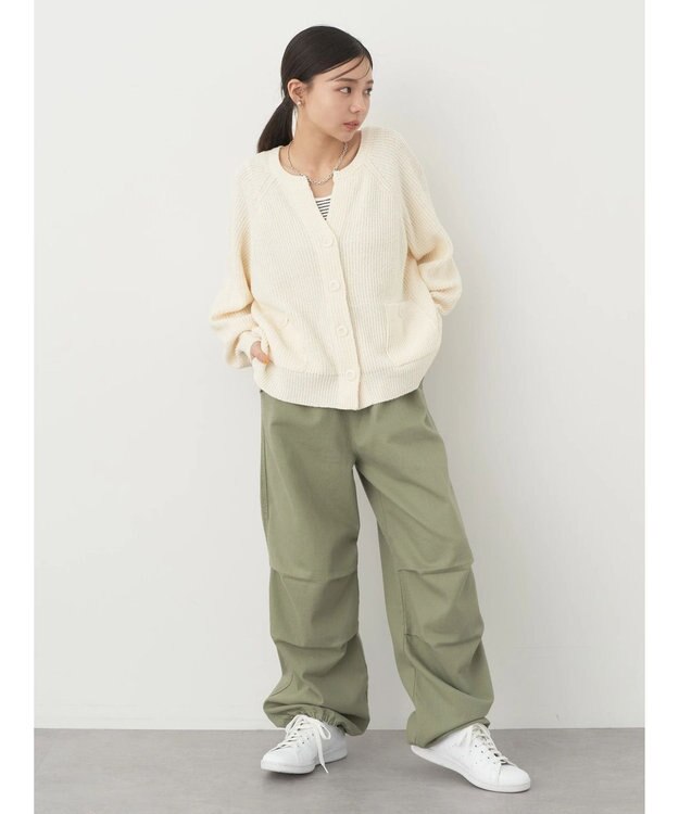 earth music&ecology ブークレーキーネックカーディガン Ivory