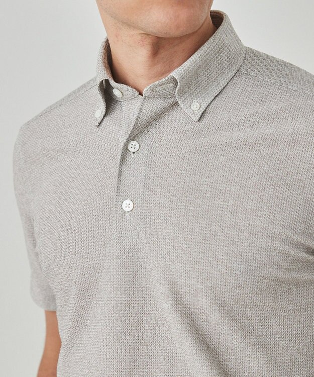 GOTAIRIKU 麻混・襟しっかり【洗える/通気性】ノルマンディーリネン ボタンダウンポロシャツ(25年モデル) ベージュ系