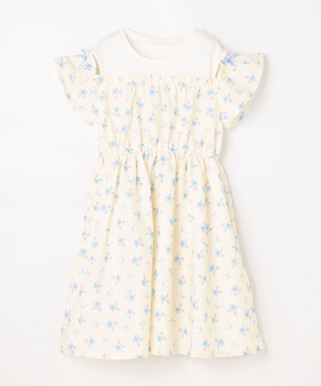 ANY KIDS 【洗濯機可能】オンオフショルダーワンピース エクリュ×花柄