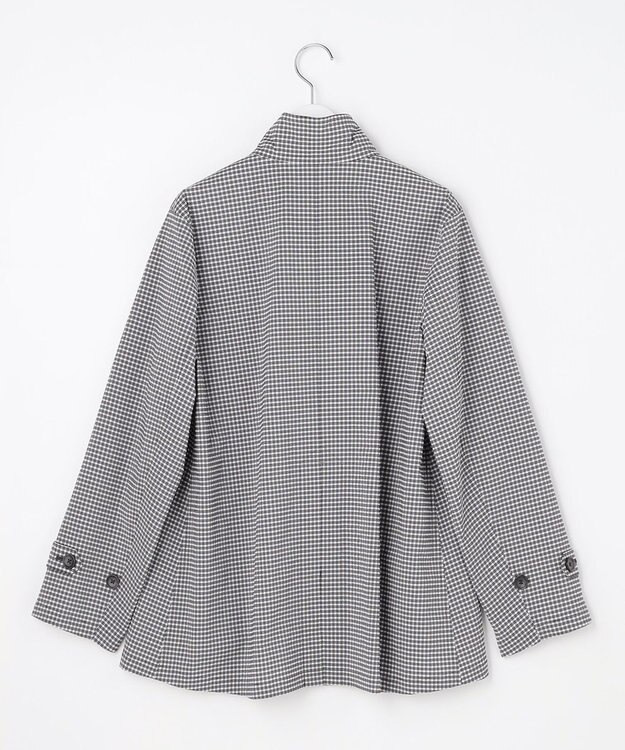 J.PRESS LADIES Lightストレッチチェック スタンドカラー コート ダークネイビーギンガム系