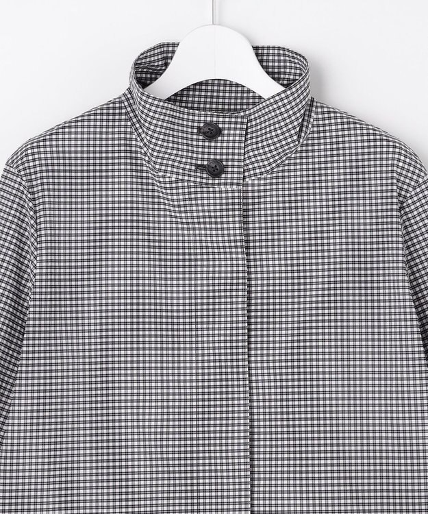 J.PRESS LADIES Lightストレッチチェック スタンドカラー コート ダークネイビーギンガム系