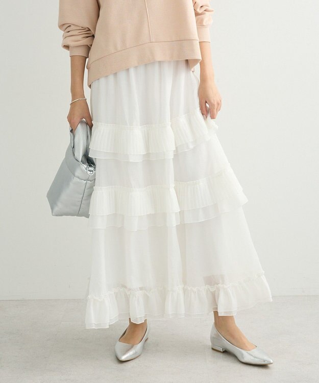 Green Parks ・ＥＬＥＮＣＡＲＥ　ＤＵＥ　プリーツフリルシアースカート Off White